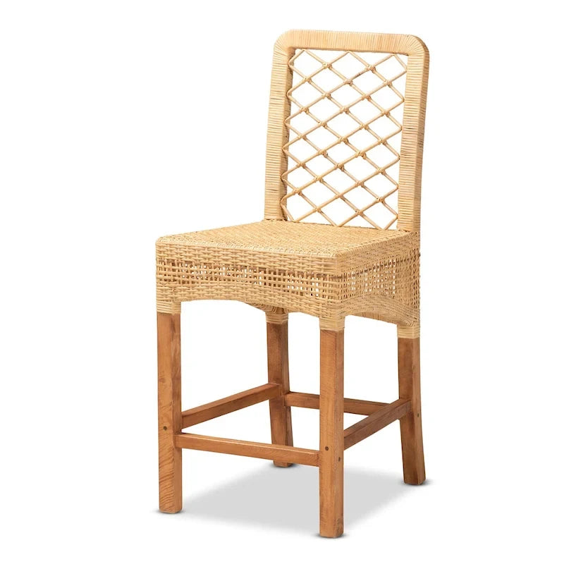 Sgabello da banco Moscow in legno e rattan naturale bohémien moderno