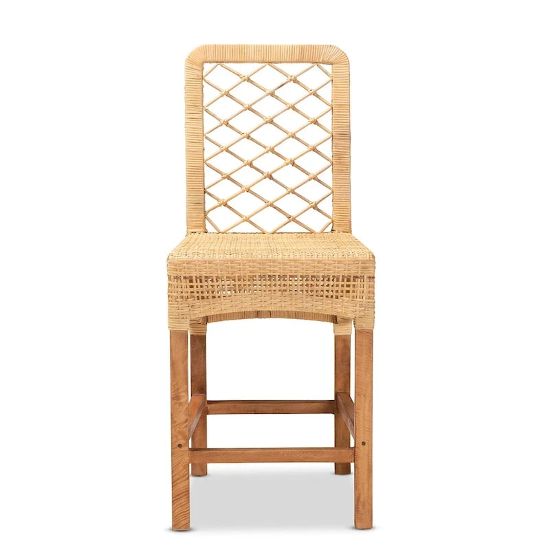 Sgabello da banco Moscow in legno e rattan naturale bohémien moderno