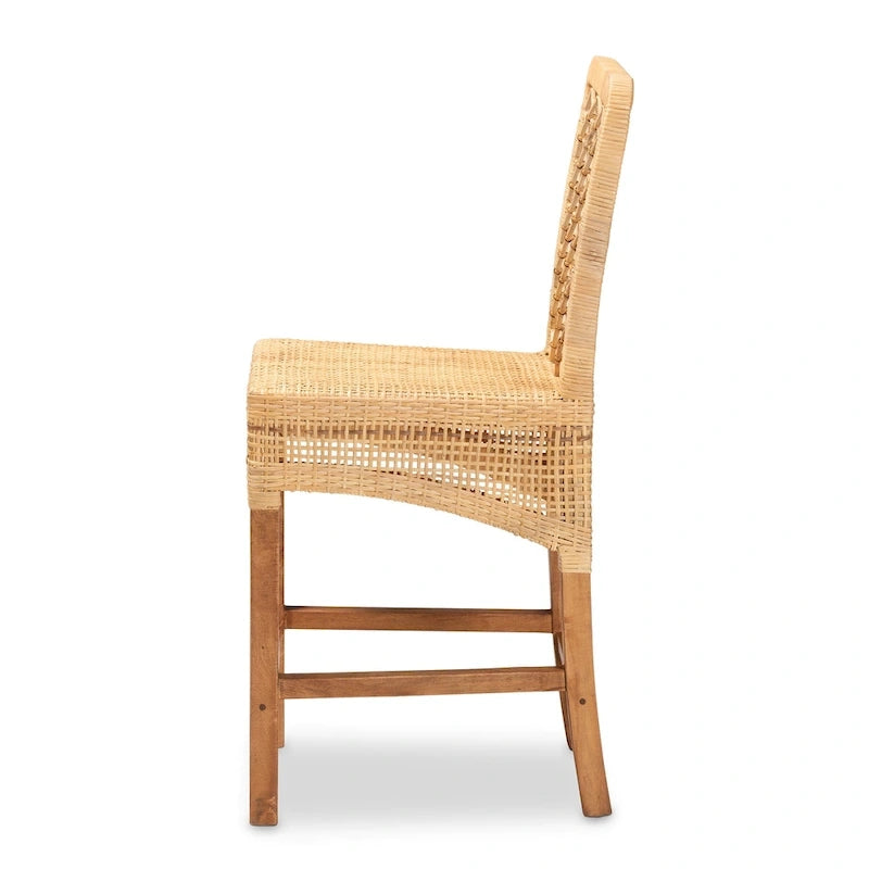 Sgabello da banco Moscow in legno e rattan naturale bohémien moderno