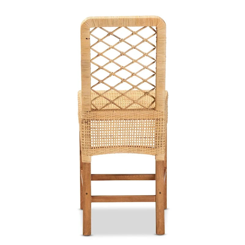 Sgabello da banco Moscow in legno e rattan naturale bohémien moderno