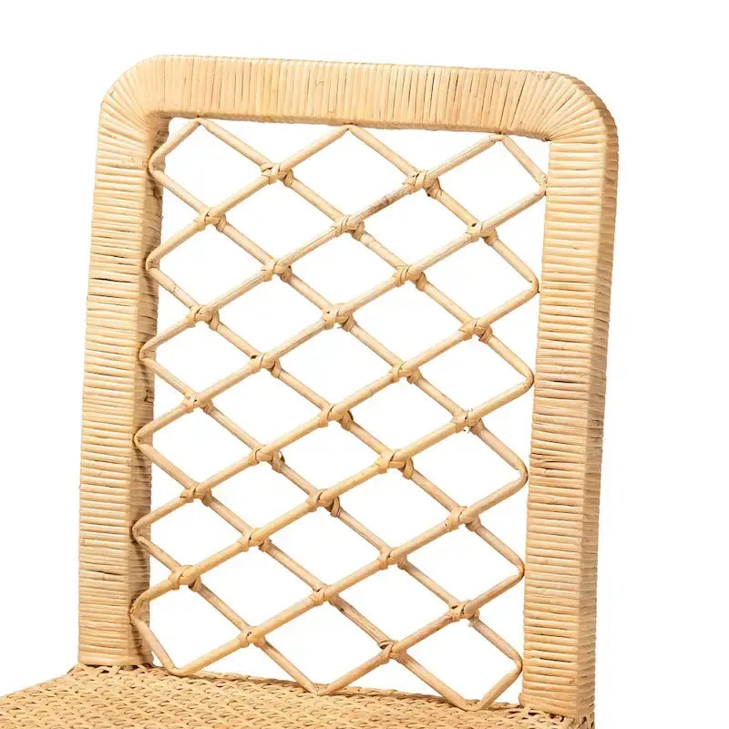Sgabello da banco Moscow in legno e rattan naturale bohémien moderno