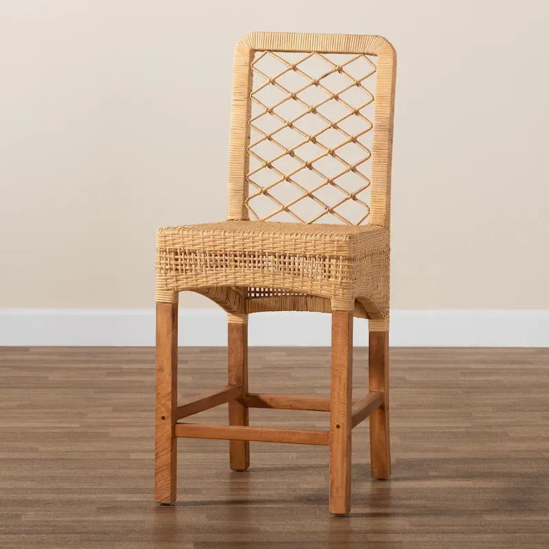 Sgabello da banco Moscow in legno e rattan naturale bohémien moderno