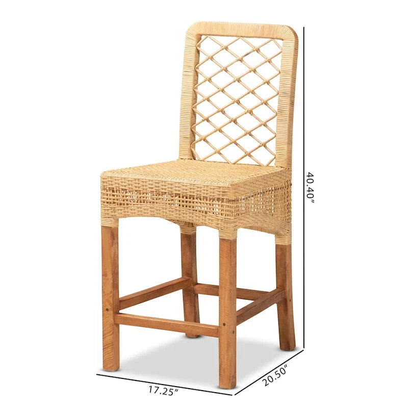 Sgabello da banco Moscow in legno e rattan naturale bohémien moderno