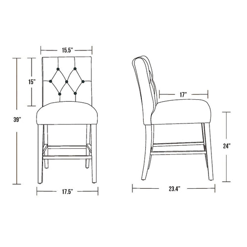 Sgabello da bancone Carter 24 Classic con bottoni, gambe nere