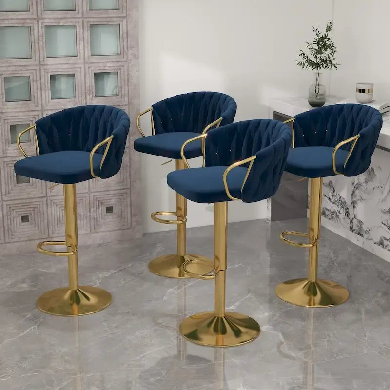 Set di 4 sgabelli da bar girevoli in velluto intrecciato, altezza regolabile