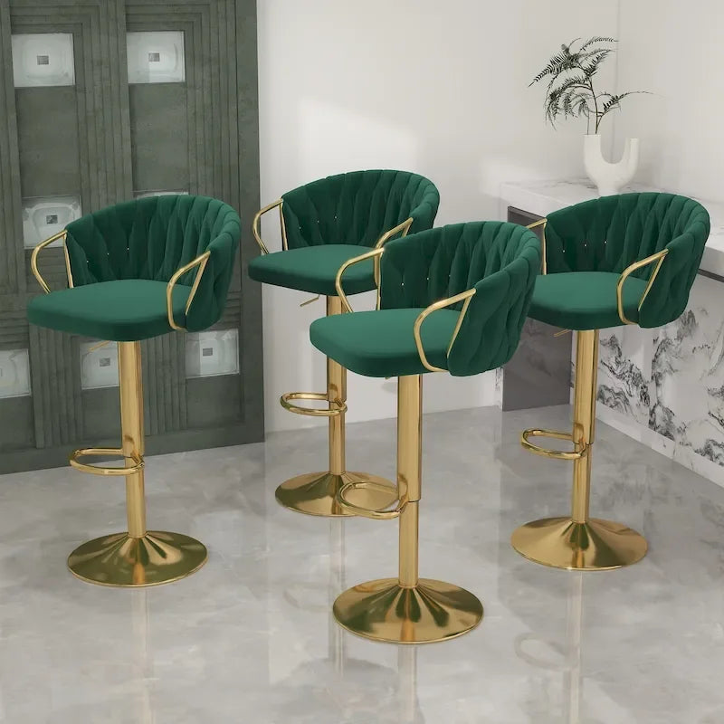 Set di 4 sgabelli da bar girevoli in velluto intrecciato, altezza regolabile