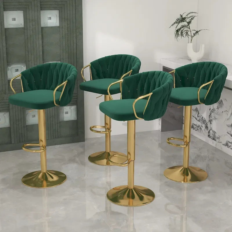 Set di 4 sgabelli da bar girevoli in velluto intrecciato, altezza regolabile