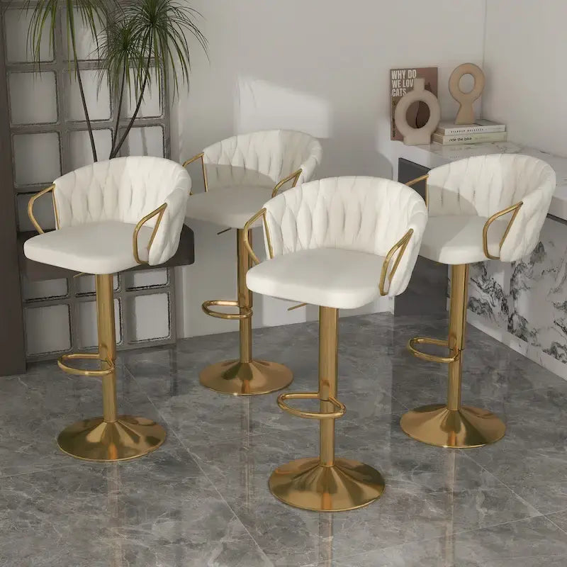 Set di 4 sgabelli da bar girevoli in velluto intrecciato, altezza regolabile