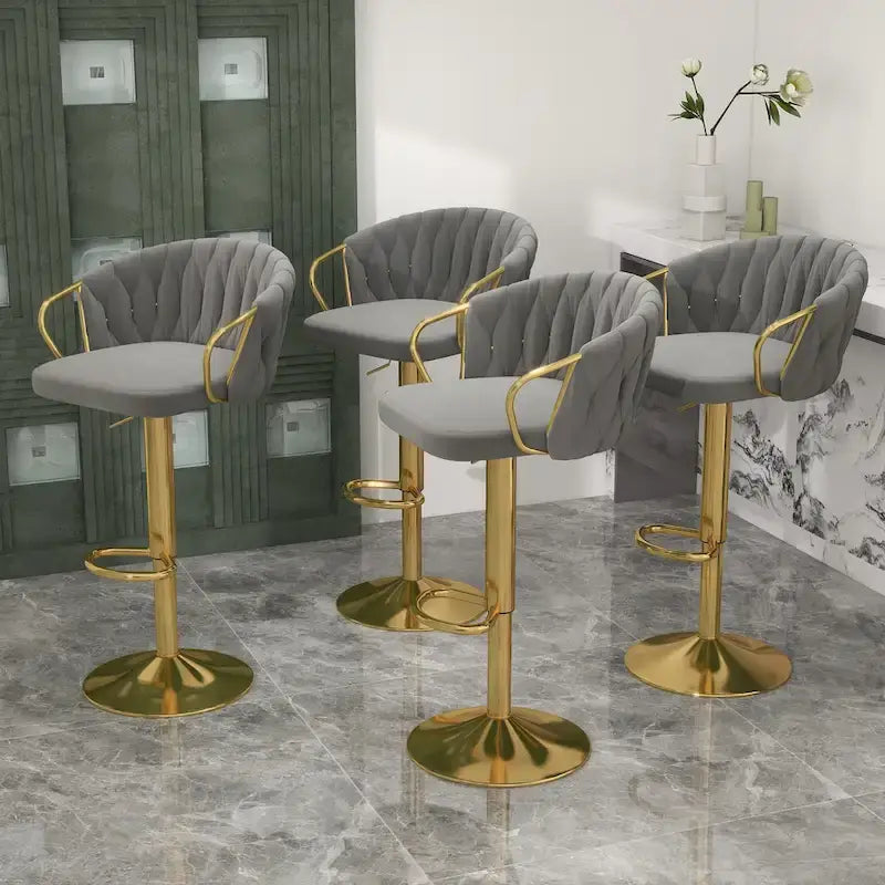 Set di 4 sgabelli da bar girevoli in velluto intrecciato, altezza regolabile