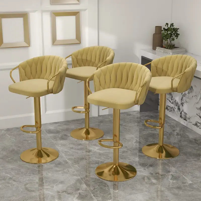 Set di 4 sgabelli da bar girevoli in velluto intrecciato, altezza regolabile