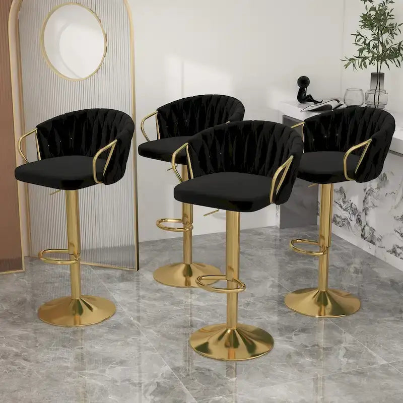 Set di 4 sgabelli da bar girevoli in velluto intrecciato, altezza regolabile