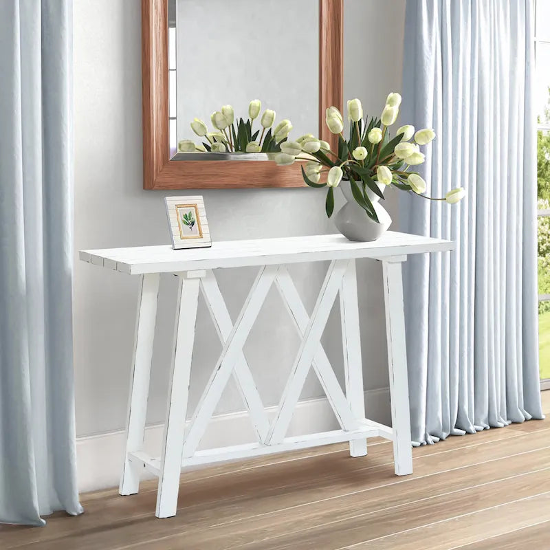 Consolle e Tavolo d'ingresso rustico bianco - 32,5 A x 47,9 L x 15 P