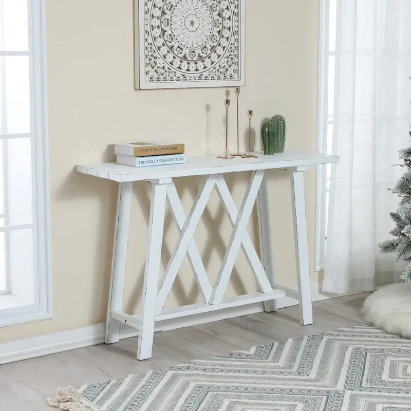 Consolle e Tavolo d'ingresso rustico bianco - 32,5 A x 47,9 L x 15 P