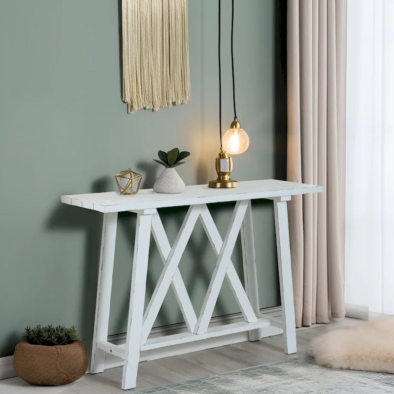 Consolle e Tavolo d'ingresso rustico bianco - 32,5 A x 47,9 L x 15 P