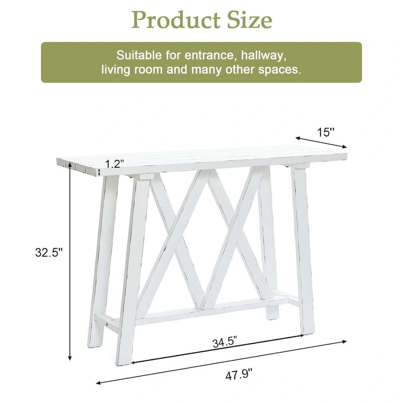 Consolle e Tavolo d'ingresso rustico bianco - 32,5 A x 47,9 L x 15 P