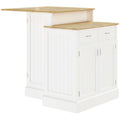 Isola da Cucina con Mobile Contenitore e Piano in Legno di Gomma a 2 Livelli, Tavolo Isola con Ripiani Regolabili e Cassetti