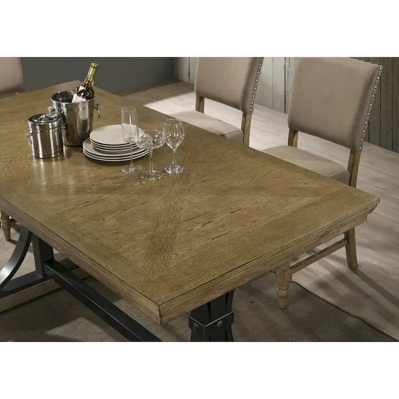 Set da pranzo ad altezza bancone Roundhill Furniture Birmingham da 6 pezzi con tavolo con finitura Driftwood e sedie con borchie
