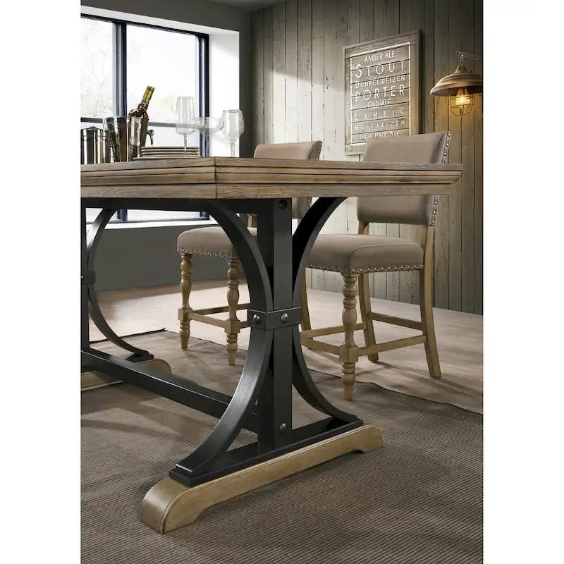 Set da pranzo ad altezza bancone Roundhill Furniture Birmingham da 6 pezzi con tavolo con finitura Driftwood e sedie con borchie