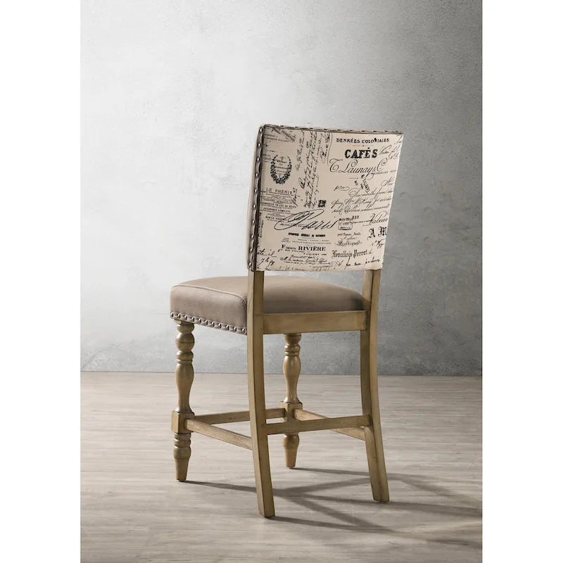 Set da pranzo ad altezza bancone Roundhill Furniture Birmingham da 6 pezzi con tavolo con finitura Driftwood e sedie con borchie
