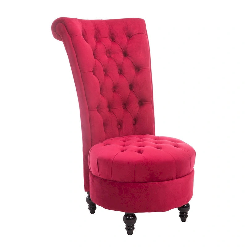 Poltrona a pozzetto in velluto rosso con schienale alto e trapuntato, modello Hayworth 45, di Silver Orchid