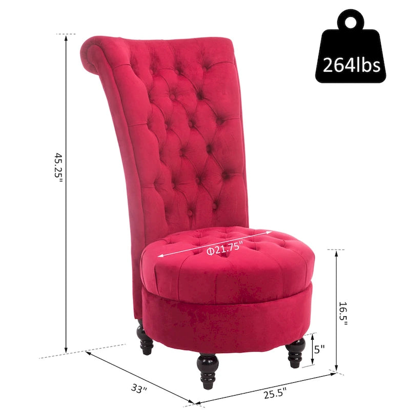 Poltrona a pozzetto in velluto rosso con schienale alto e trapuntato, modello Hayworth 45, di Silver Orchid