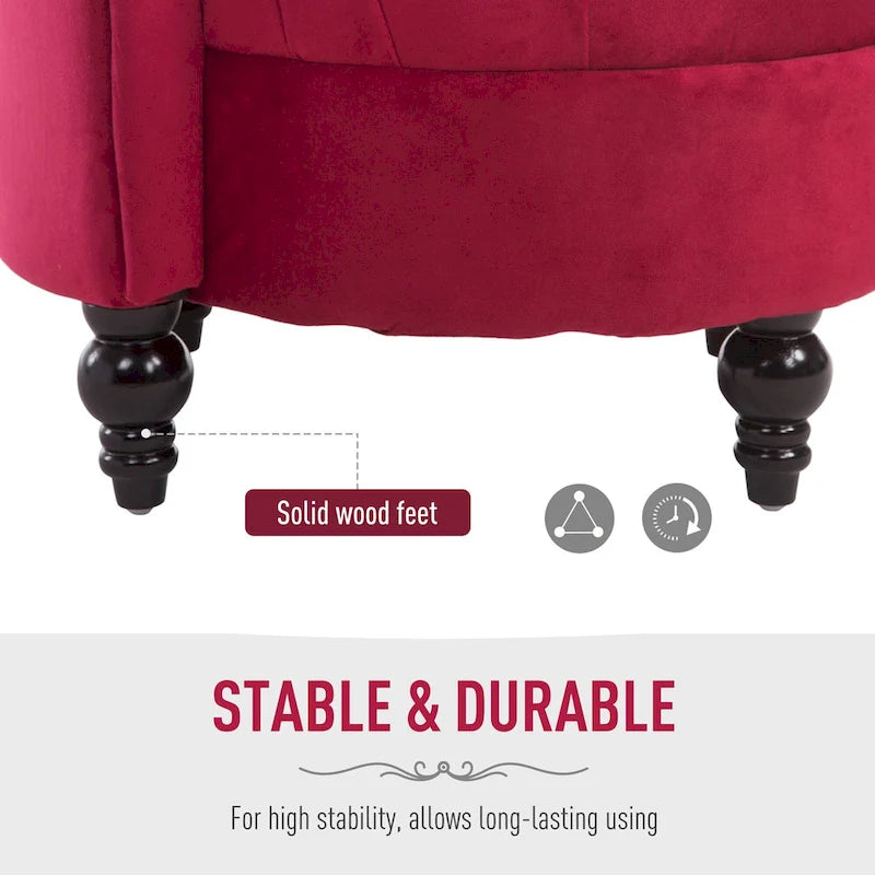 Poltrona a pozzetto in velluto rosso con schienale alto e trapuntato, modello Hayworth 45, di Silver Orchid
