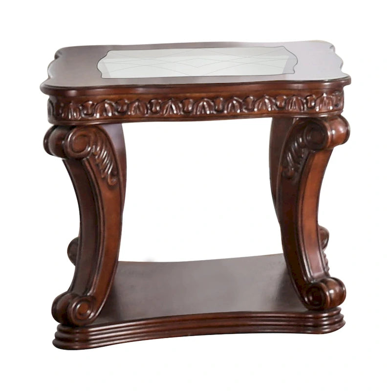 Tavolino con Base a Ripiano in Vetro e Legno Tradizionale Quercia Derg 26 Pollici di Furniture of America