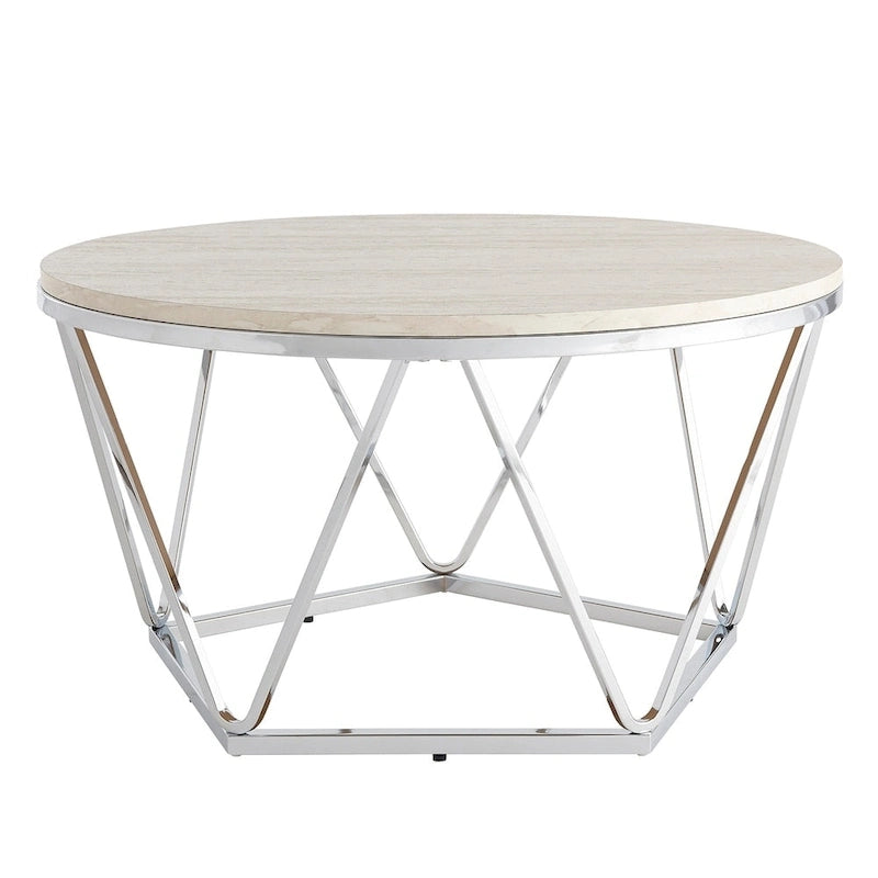 Tavolino rotondo SEI Furniture Henderson con finitura argento e finto marmo