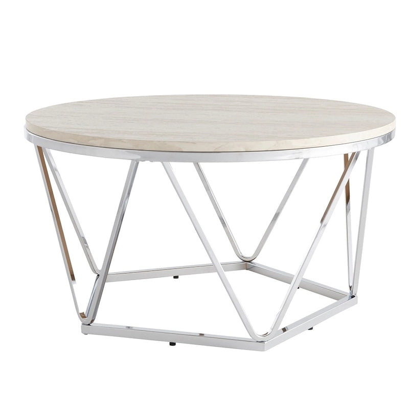 Tavolino rotondo SEI Furniture Henderson con finitura argento e finto marmo