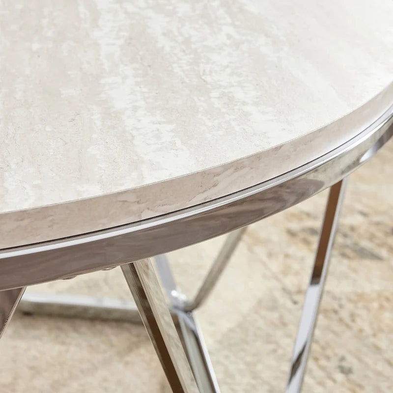 Tavolino rotondo SEI Furniture Henderson con finitura argento e finto marmo