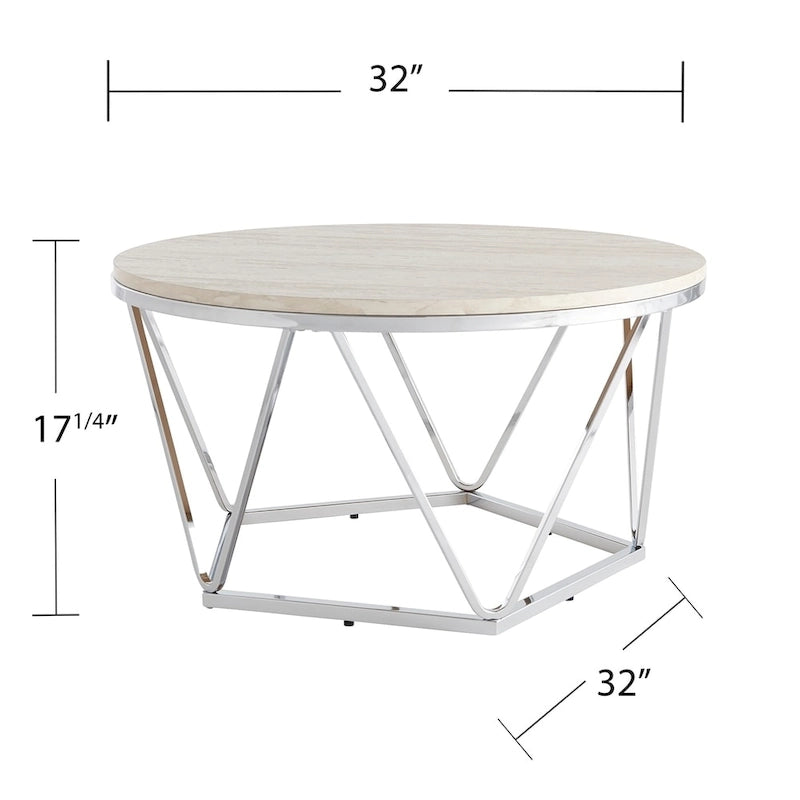 Tavolino rotondo SEI Furniture Henderson con finitura argento e finto marmo
