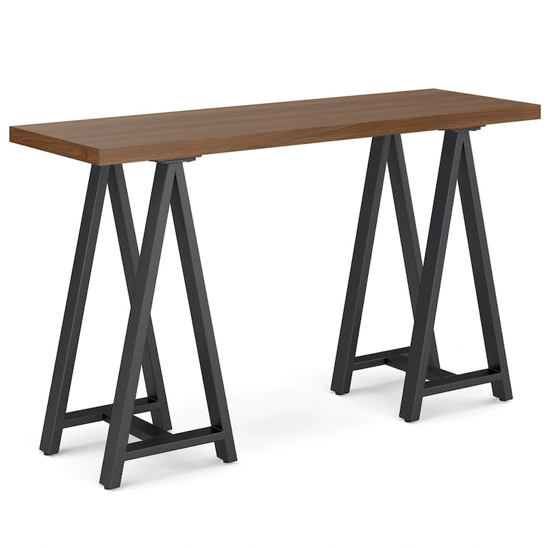 Consolle da divano Hawkins moderna industriale in LEGNO MASSICCIO NOCE e metallo, larghezza 50 pollici, in NOCE MASSELLO