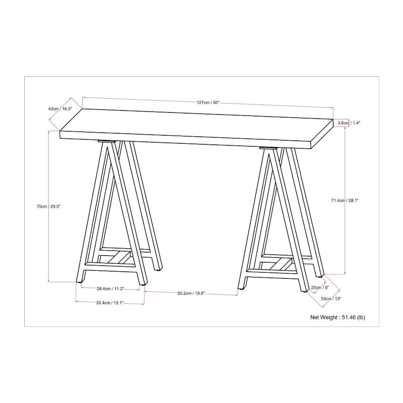 Consolle da divano Hawkins moderna industriale in LEGNO MASSICCIO NOCE e metallo, larghezza 50 pollici, in NOCE MASSELLO