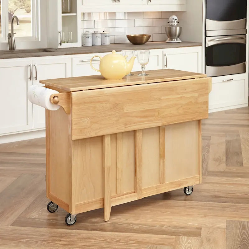 Carrello da cucina in legno naturale con bancone per la colazione