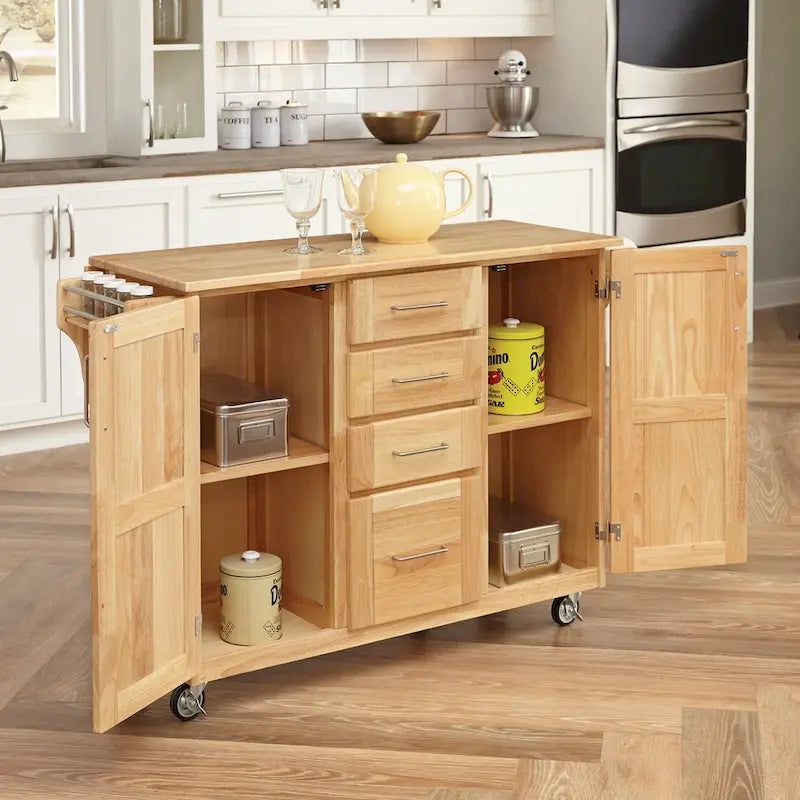 Carrello da cucina in legno naturale con bancone per la colazione