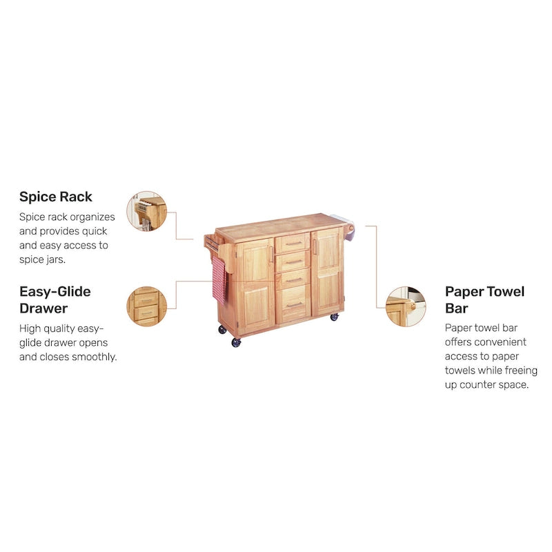 Carrello da cucina in legno naturale con bancone per la colazione