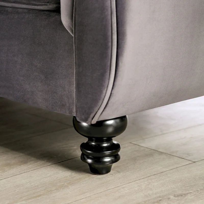 Divano Addae Glam in Velluto Grigio con Bottoni Trapuntati di Furniture of America