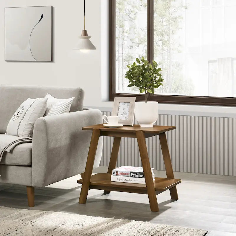 Tavolino contenitore rotondo in legno Metz Mid-Century Modern di Roundhill Furniture