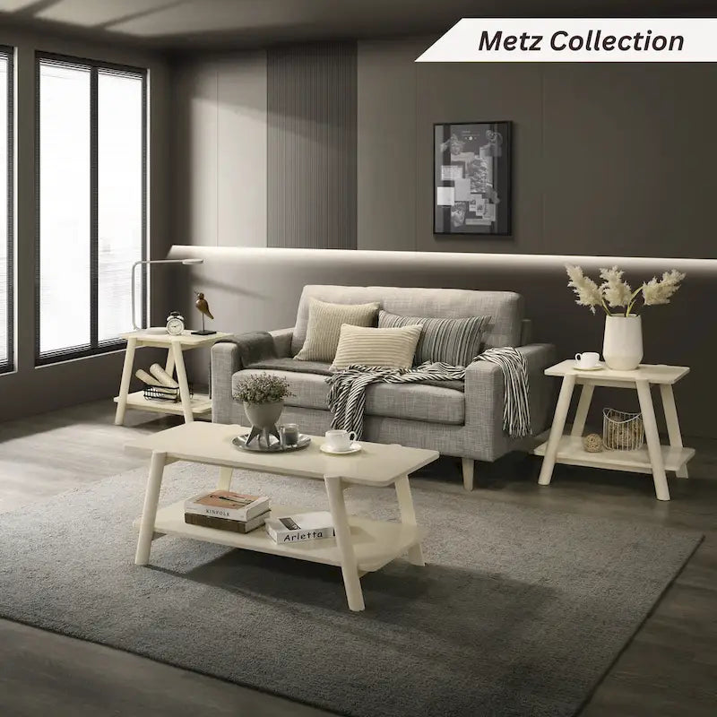 Tavolino contenitore rotondo in legno Metz Mid-Century Modern di Roundhill Furniture