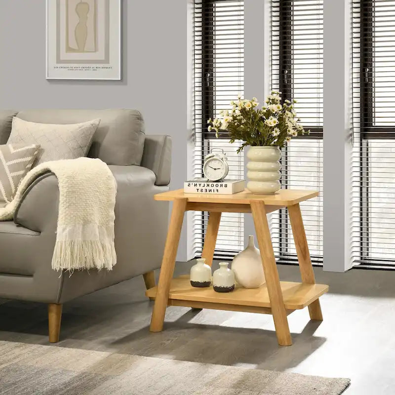 Tavolino contenitore rotondo in legno Metz Mid-Century Modern di Roundhill Furniture