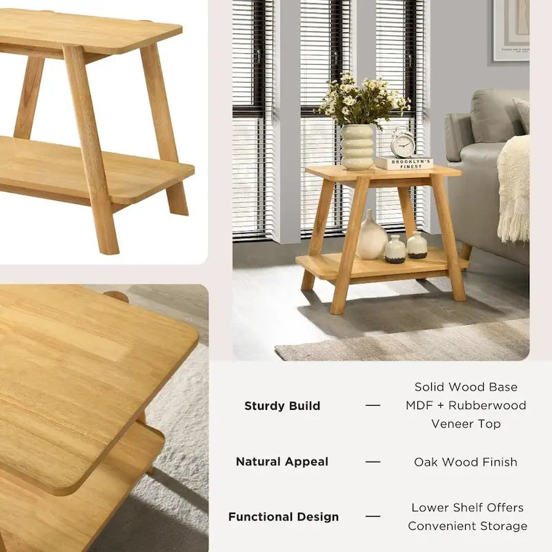 Tavolino contenitore rotondo in legno Metz Mid-Century Modern di Roundhill Furniture