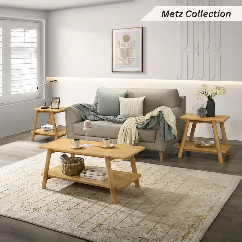 Tavolino contenitore rotondo in legno Metz Mid-Century Modern di Roundhill Furniture