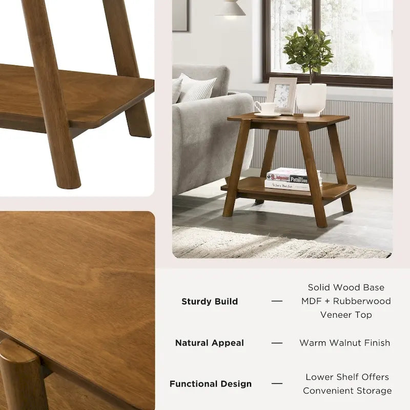 Tavolino contenitore rotondo in legno Metz Mid-Century Modern di Roundhill Furniture
