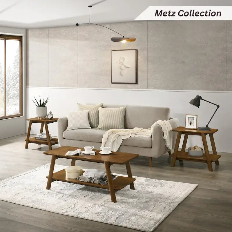 Tavolino contenitore rotondo in legno Metz Mid-Century Modern di Roundhill Furniture