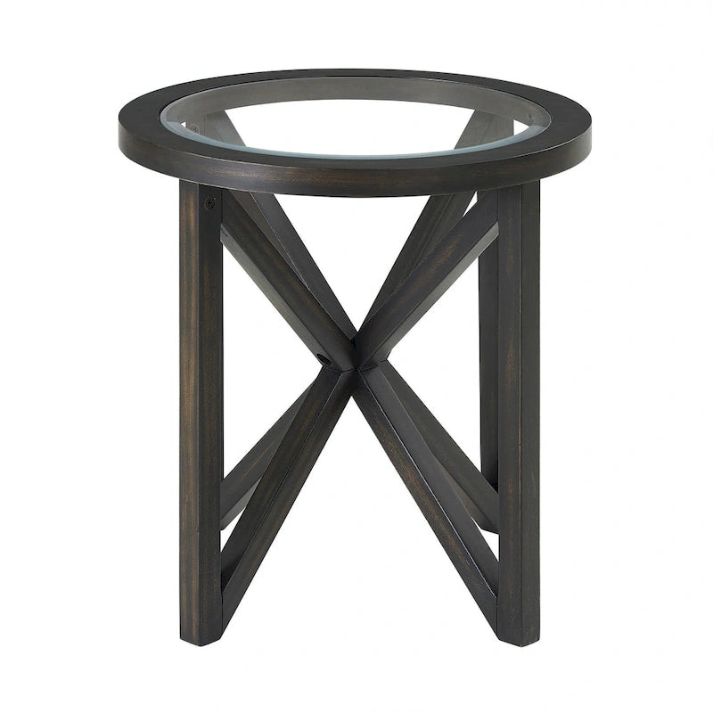 Elegante tavolino da caffè in vetro con base in legno massello