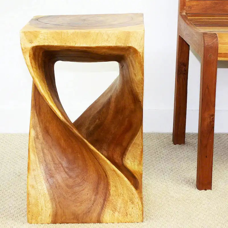 Sgabello a torsione in legno originale Haussmann 12 X 12 X 20 pollici olio di quercia alto - 12 x 12 x 20