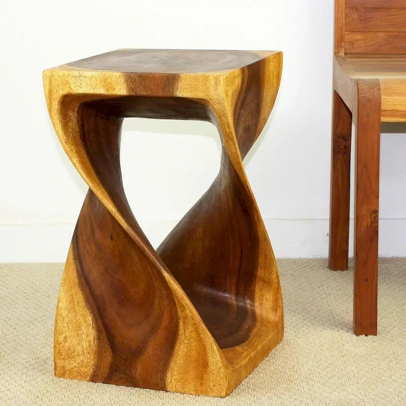 Sgabello a torsione in legno originale Haussmann 12 X 12 X 20 pollici olio di quercia alto - 12 x 12 x 20