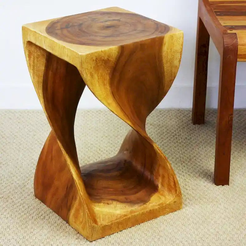 Sgabello a torsione in legno originale Haussmann 12 X 12 X 20 pollici olio di quercia alto - 12 x 12 x 20