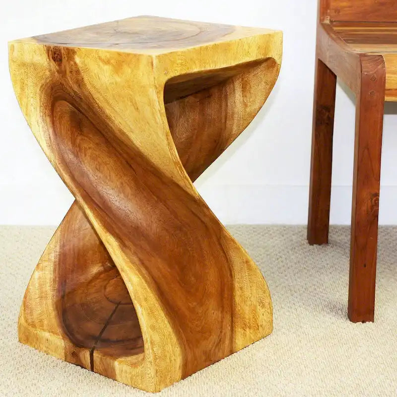 Sgabello a torsione in legno originale Haussmann 12 X 12 X 20 pollici olio di quercia alto - 12 x 12 x 20