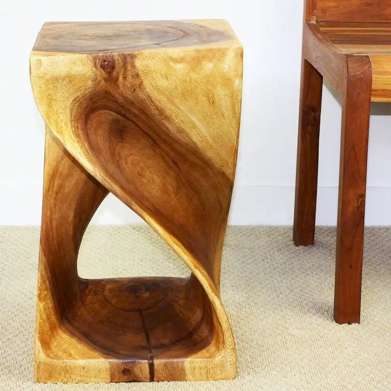 Sgabello a torsione in legno originale Haussmann 12 X 12 X 20 pollici olio di quercia alto - 12 x 12 x 20